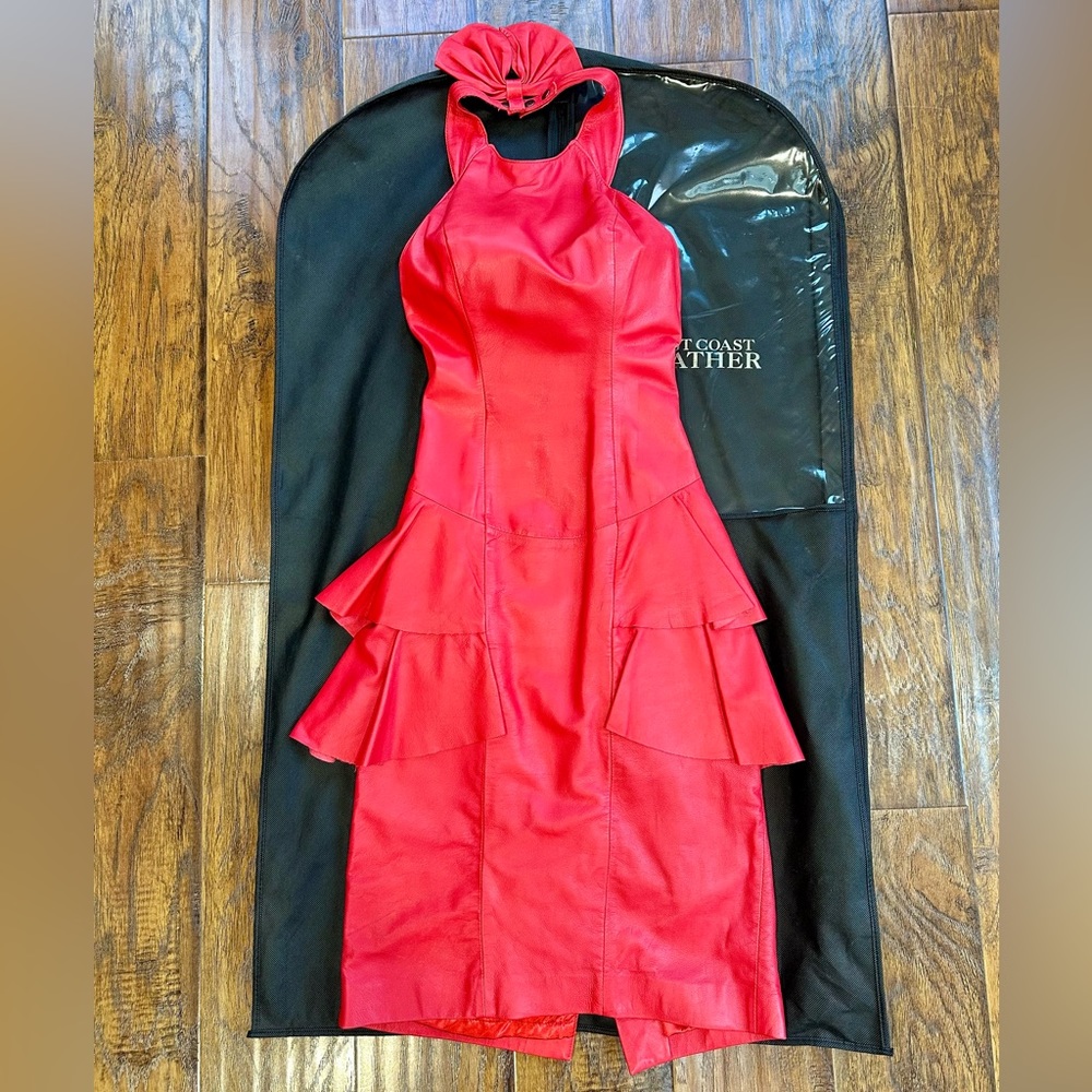Vintage 80’s Red Leather Cocktail Dress by Tannery West